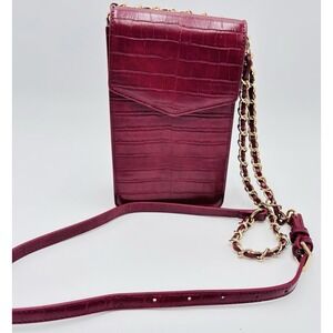 Save the Girls Burgundy Croc Embossed Phone Crossbody Bag Chain Strap
